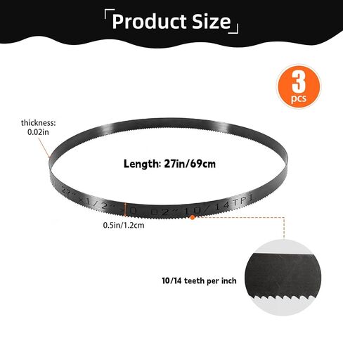 27 Inch Bandsaw Blades 10/14 TPI for DeWalt DCS377 DCS375 Sub-Compact Portable Band Saw, for Milwaukee Portable Band Saw Blade, 27'' x 1/2''x 0.02'' 10/14TPI,3 Pack in Kuwait