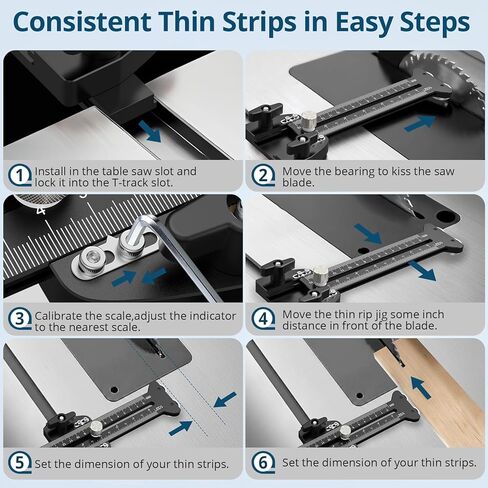 Thin Rip Jig for Table Saw, Precision Thin Rip Guide with Dual One-Way Rollers for No Kickback, 8.07" Adjustable Table Saw Jig for Narrow Strip Cutting in Kuwait