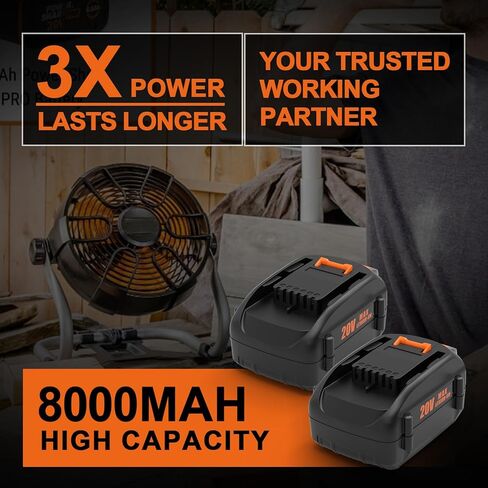2 حزمة 8.0Ah WA3674 WA3578 استبدال لبطارية Worx 20V WA3578 WA3674 WA3575 WA3525 WA3520 WG151s WG155s WG545s متوافق مع أداة الطاقة اللاسلكية Worx 20V in Kuwait