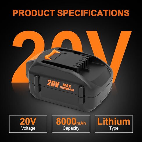 2 حزمة 8.0Ah WA3674 WA3578 استبدال لبطارية Worx 20V WA3578 WA3674 WA3575 WA3525 WA3520 WG151s WG155s WG545s متوافق مع أداة الطاقة اللاسلكية Worx 20V in Kuwait