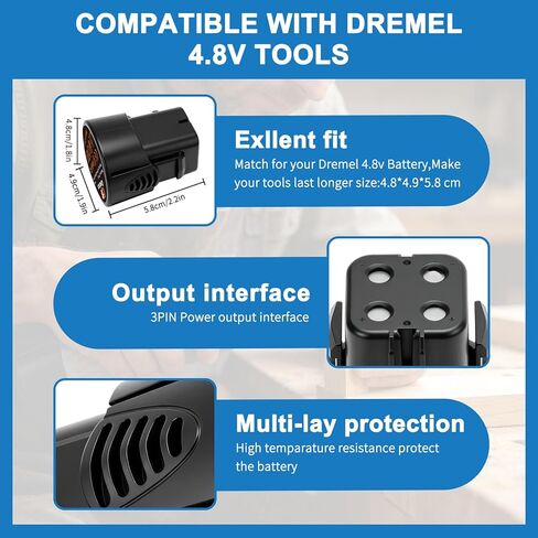 بطارية بديلة 4.8 فولت 4.5 أمبير Ni-MH 5000755-01 لأداة DREMEL 7300، 7300-PT، 7300-N/8، 755-01 (غير مناسبة لـ 755,7500، 7400، 750) in Kuwait