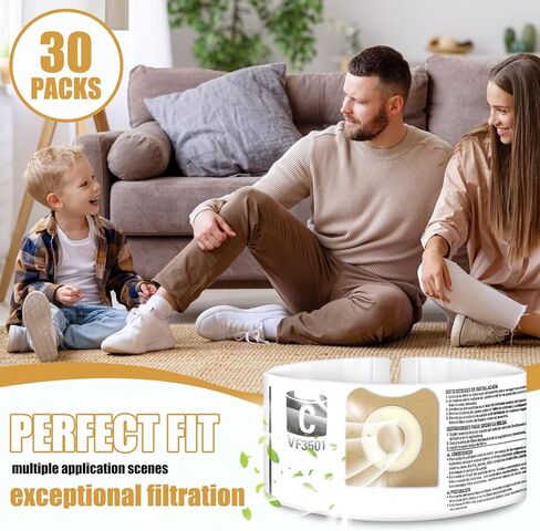30 عبوة من أكياس المكنسة الكهربائية VF3501 مناسبة لأكياس مكنسة كهربائية صلبة بحجم 4 جالون، متوافقة مع المكانس الكهربائية الرطبة/الجافة سعة 3-4.5 جالون | استبدال الجزء من أكياس فلتر تجميع الغبار (30 عبوة) in Kuwait