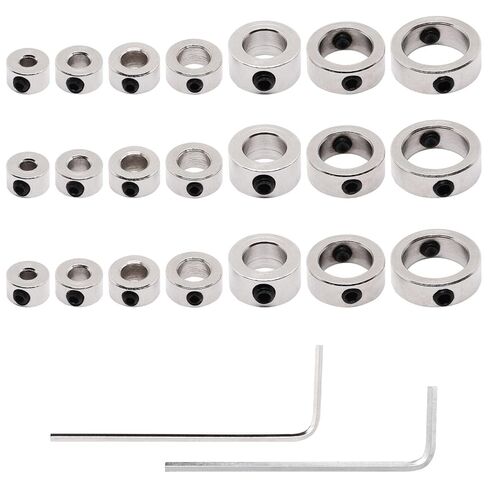 Drill Bit Stop Collar Set, 21 Pieces of Drill Stop Collar Set Woodworking Ring Locator with Wrench (1/8",1/4",5/32",3/16",5/16",3/8",1/2") in Kuwait