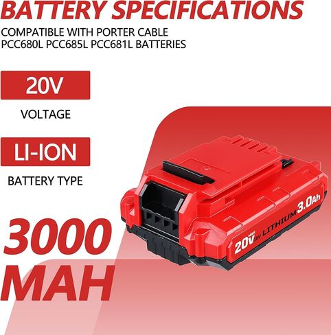 2 حزمة 3.0Ah 20V MAX PCC680L استبدال البطارية لكابل بورتر 20 فولت، متوافق مع كابل بورتر 20 فولت أدوات كهربائية PCC601B PCC641B PCC660B PCC670B in Kuwait