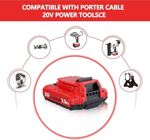 2 حزمة 3.0Ah 20V MAX PCC680L استبدال البطارية لكابل بورتر 20 فولت، متوافق مع كابل بورتر 20 فولت أدوات كهربائية PCC601B PCC641B PCC660B PCC670B in Kuwait