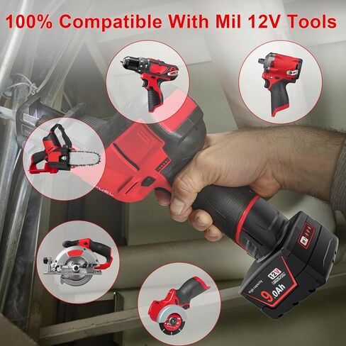 2 Pack 9.0Ah 12V Batteries Compatible with Milwaukee 12V Cordless Tools, Replaces 48-11-2412 48-11-2460 48-11-2401 (Not Made by Milwaukee) in Kuwait