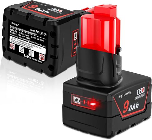 2 Pack 9.0Ah 12V Batteries Compatible with Milwaukee 12V Cordless Tools, Replaces 48-11-2412 48-11-2460 48-11-2401 (Not Made by Milwaukee) in Kuwait