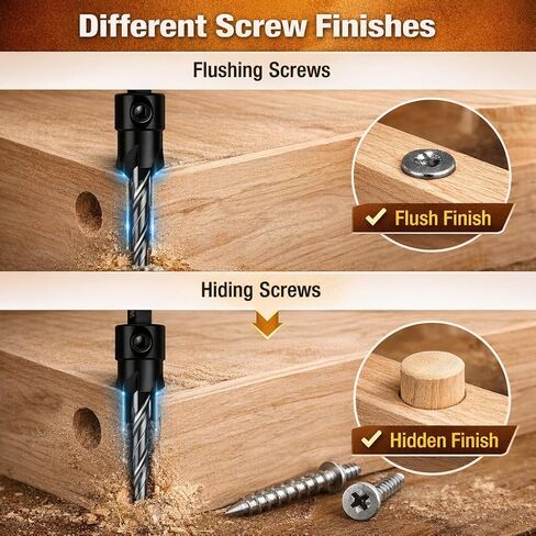 مجموعة لقم مثقاب غاطسة مكونة من 5 قطع، #4#6#8#10#12 (7/64-7/32)، M2 HSS، تصميم 4 فلوت، لقم مثقاب مدببة قابلة للتعديل مع مفتاح سداسي، لقم مثقاب غاطسة للخشب والخزانة والمعادن in Kuwait
