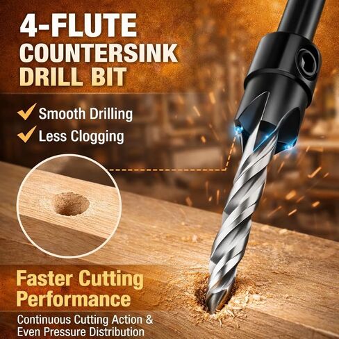 مجموعة لقم مثقاب غاطسة مكونة من 5 قطع، #4#6#8#10#12 (7/64-7/32)، M2 HSS، تصميم 4 فلوت، لقم مثقاب مدببة قابلة للتعديل مع مفتاح سداسي، لقم مثقاب غاطسة للخشب والخزانة والمعادن in Kuwait