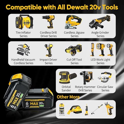 2Pack 6Ah Battery Replacement for Dewalt 20V Max Battery, Compatible for All Dewalt 20V Cordless Power Tools & Chagers, Cells, Ideal Replacement Batteries for DCB206/205/204/203/201 in Kuwait