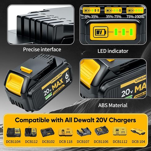 2Pack 6Ah Battery Replacement for Dewalt 20V Max Battery, Compatible for All Dewalt 20V Cordless Power Tools & Chagers, Cells, Ideal Replacement Batteries for DCB206/205/204/203/201 in Kuwait