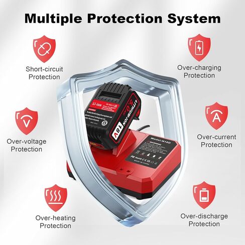 بطارية Abeden 18 فولت 5.0 أمبير مع شاحن، بديلة لحزمة بطارية Mliwaukee M18، متوافقة مع 48-59-1802، 48-11-1802 وجميع الأدوات الكهربائية اللاسلكية 18 فولت in Kuwait