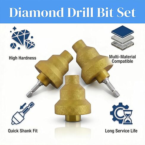 2Pcs Diamond Step Drill Bit Set 20mm 35mm 50mm with M10 Thread, Fit for Angle Grinder and Drill, Hole Opener Chamfer Polish Countersink for Tile Concrete Marble Granite Stone in Kuwait