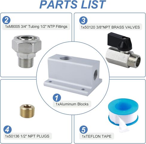 طقم مخارج أنابيب الهواء المضغوط RapidAir Maxline لأنابيب 3/4 بوصة مع منفذ مخرج NPT 1/2 بوصة، طقم خط ضاغط الهواء لمحول الأنابيب (M81010 50136 50120 M8005) in Kuwait