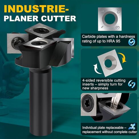 CNC Spoilboard Surfacing Router Bits 1/2'' Shank, 1-1/2'' Cutting Diameter 2+2 Knife Design Slab Flattening Router Bit CNC Router Flattening Bit Planers Woodworking Tools in Kuwait