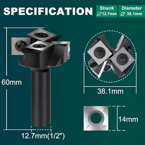 CNC Spoilboard Surfacing Router Bits 1/2'' Shank, 1-1/2'' Cutting Diameter 2+2 Knife Design Slab Flattening Router Bit CNC Router Flattening Bit Planers Woodworking Tools in Kuwait