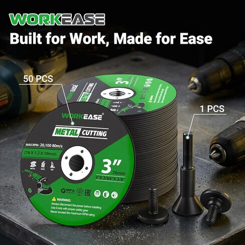 WORKEASE 3 Inch Cut Off Wheel, 50 Pack, 3" x 3/64" x 3/8" Metal Cutting Discs with 1/4" Mandrel for Die Grinder and Rotary Tool, Cut-Off Wheels for Stainless Steel in Kuwait