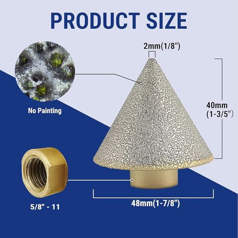 Diamond Beveling Chamfer Bits: 2PCS 5/8"-11 Thread Diamond Cone Tile Bit for Tile Marble Granite Existing Holes Beveling, Chamfering, Countersinking, Enlarging, Trimming in Kuwait