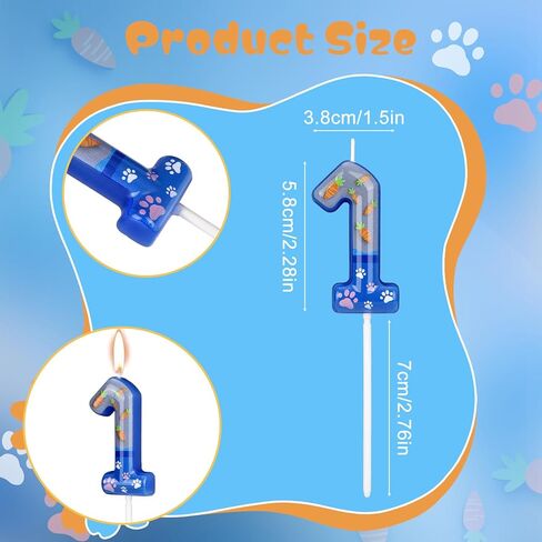 Rabbit Birthday Candle, Blue Animal Themed Number Candles Carrot and Paw Prints Happy Birthday Cake Toppers Cute Cake Decoration for Kids Birthdays Favor Jungle Safari Party Supplies (4) in Saudi Arabia