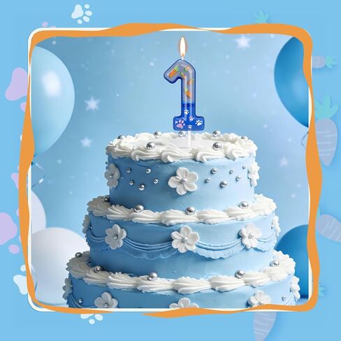 Rabbit Birthday Candle, Blue Animal Themed Number Candles Carrot and Paw Prints Happy Birthday Cake Toppers Cute Cake Decoration for Kids Birthdays Favor Jungle Safari Party Supplies (4) in Saudi Arabia