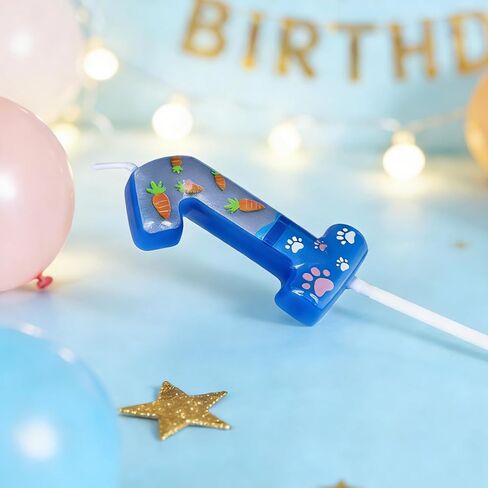 Rabbit Birthday Candle, Blue Animal Themed Number Candles Carrot and Paw Prints Happy Birthday Cake Toppers Cute Cake Decoration for Kids Birthdays Favor Jungle Safari Party Supplies (4) in Saudi Arabia