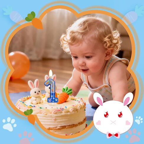 Rabbit Birthday Candle, Blue Animal Themed Number Candles Carrot and Paw Prints Happy Birthday Cake Toppers Cute Cake Decoration for Kids Birthdays Favor Jungle Safari Party Supplies (4) in Saudi Arabia