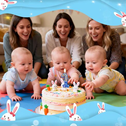 Rabbit Birthday Candle, Blue Animal Themed Number Candles Carrot and Paw Prints Happy Birthday Cake Toppers Cute Cake Decoration for Kids Birthdays Favor Jungle Safari Party Supplies (4) in Saudi Arabia