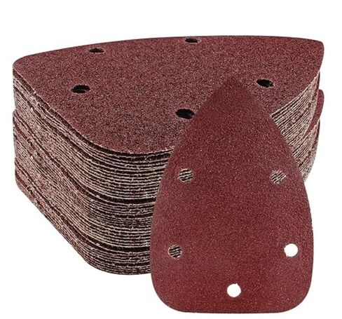 25-Pack 60 Grit Triangle Sandpaper, Pre-Punched Hook and Loop Pads for Detail Sanders, 3.54x5.51 Flocked Sanding Sheets for Wood Metal Auto Body in Kuwait