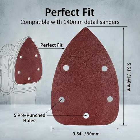 25-Pack 60 Grit Triangle Sandpaper, Pre-Punched Hook and Loop Pads for Detail Sanders, 3.54x5.51 Flocked Sanding Sheets for Wood Metal Auto Body in Kuwait