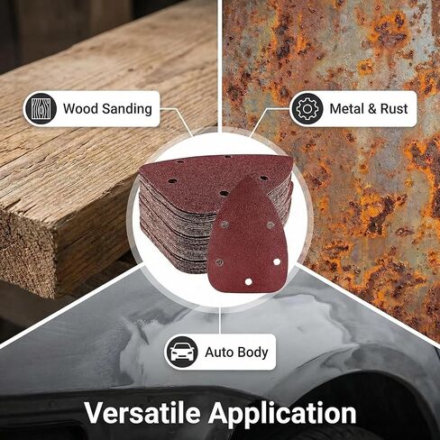 25-Pack 60 Grit Triangle Sandpaper, Pre-Punched Hook and Loop Pads for Detail Sanders, 3.54x5.51 Flocked Sanding Sheets for Wood Metal Auto Body in Kuwait