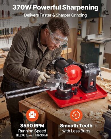 VEVOR Circular Saw Blade Sharpener, 370W 3590RPM Rotary Angle Mill Grinder Sharpening Machine with 5" Grinding Wheel & 6 Saw Centerings - Fits Φ3.2 to Φ27.5 Circular Saw Blades in Kuwait