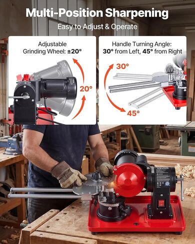 VEVOR Circular Saw Blade Sharpener, 370W 3590RPM Rotary Angle Mill Grinder Sharpening Machine with 5" Grinding Wheel & 6 Saw Centerings - Fits Φ3.2 to Φ27.5 Circular Saw Blades in Kuwait