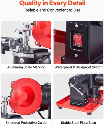 VEVOR Circular Saw Blade Sharpener, 370W 3590RPM Rotary Angle Mill Grinder Sharpening Machine with 5" Grinding Wheel & 6 Saw Centerings - Fits Φ3.2 to Φ27.5 Circular Saw Blades in Kuwait