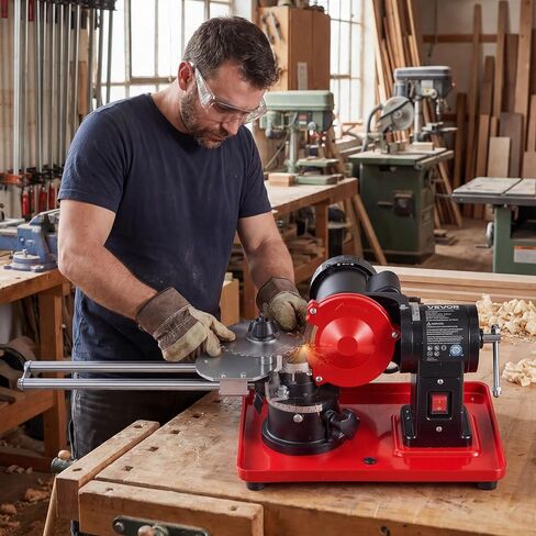 VEVOR Circular Saw Blade Sharpener, 370W 3590RPM Rotary Angle Mill Grinder Sharpening Machine with 5" Grinding Wheel & 6 Saw Centerings - Fits Φ3.2 to Φ27.5 Circular Saw Blades in Kuwait