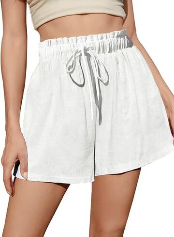 Fancysters Womens Linen Casual Shorts High Waisted Cotton Shorts Summer Flowy Beach Drawstring Shorts in Saudi Arabia