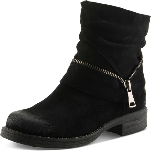 Spring Step Women’s MAZURE Distressed Suede Ankle Bootie – Wraparound Zipper & Ruching Detail in Saudi Arabia