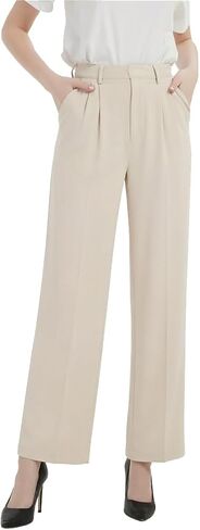 Tronjori Women High Waist Casual Straight Leg Long Dress Pants Wide Leg Trousers Regular Waistband in Saudi Arabia