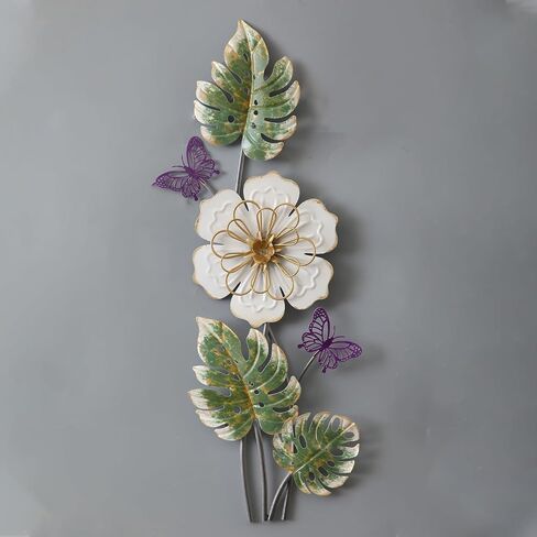 Sintosin Antique 3D Metal Flower Wall Decor 23 X 8 Inch, Hanging Metal Decorative Wall Art for Living Room, Vintage Leaves and Butterflies for Decoration Hallway Entryway Bedroom Dining Room in Saudi Arabia