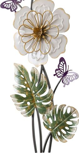 Sintosin Antique 3D Metal Flower Wall Decor 23 X 8 Inch, Hanging Metal Decorative Wall Art for Living Room, Vintage Leaves and Butterflies for Decoration Hallway Entryway Bedroom Dining Room in Saudi Arabia