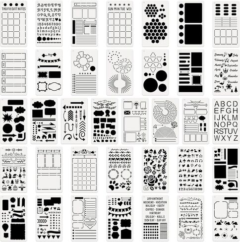 Augshy 36 PCS Journal Stencils Ectencing Exclining Accessories مع سلسلة تخزين للطلاء مع التقويم الشهري/الأسبوعي/اليومي ، ورسائل الرسائل ، وقوالب الرسم DIY in Kuwait