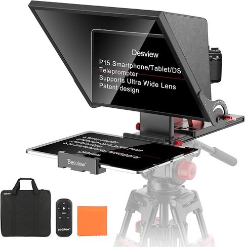 Desview P8 Universal Teleprompter for Smartphone Camera, DSLR Webcam Tablet up to 10" with Bluetooth Remote Foldable Design for Live Streaming Video Recording YouTube TikTok Videos in Saudi Arabia
