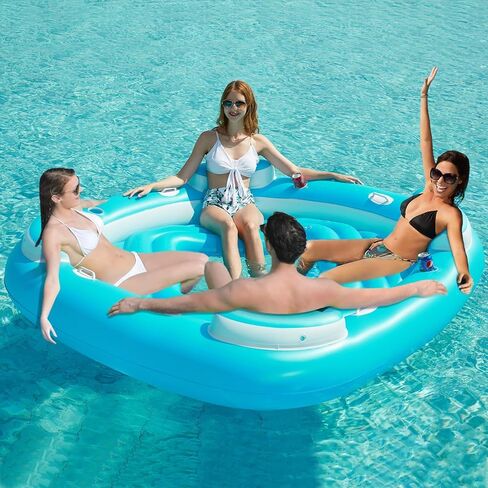 Jasonwell Floating Island Pool Float - Inflatable 4-Person Swimming Pool Lounger Raft River Lake Floaties Relaxation Water Floats with Cupholders Big Multi Person Tropical Party Toys for Adults Gr-L in Saudi Arabia