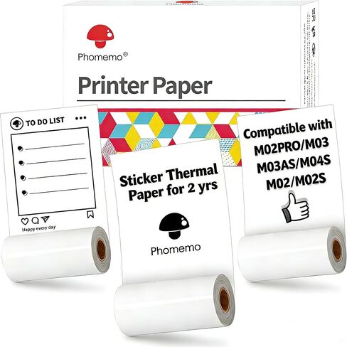 Phomemo White Self-Adhesive Thermal Paper, 4.3" Sticker Paper for Phomemo M04S/M04AS/M832/M834/M835 Bluetooth Thermal Printer, Black on White, 107mm x 3.5m, 3 Rolls in Kuwait