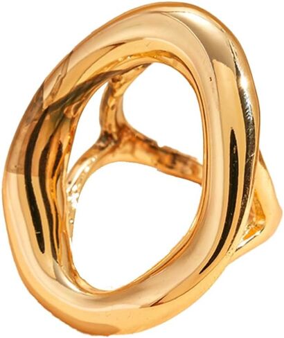 NLMSKI Chunky Irregular Hollow Oval Statement Ring For Women Adjustable Open Band Geometric Fashion Jewelry Gold Tone Or Silver Tone in Saudi Arabia