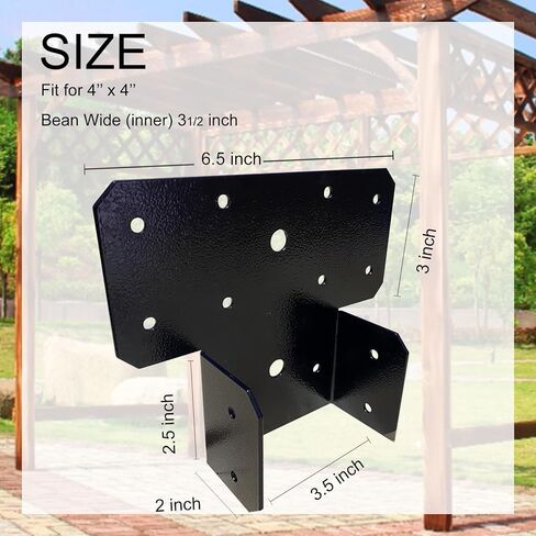 4Set(8pcs) Black T-Shaped Post to Beam Connector Roof Tie Bracket, Adjustable Cap , Steel Truss Header Hanger Support for Carports, Pavilions, Terraces (4X4) in Saudi Arabia