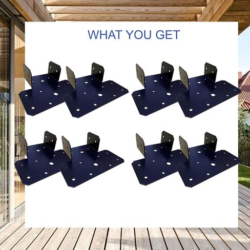 4Set(8pcs) Black T-Shaped Post to Beam Connector Roof Tie Bracket, Adjustable Cap , Steel Truss Header Hanger Support for Carports, Pavilions, Terraces (4X4) in Saudi Arabia