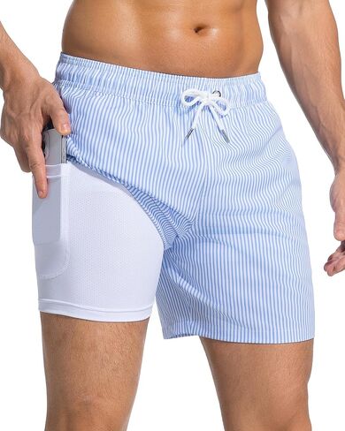7inch Mens Swim Trunks Quick Dry Drawstring Male Board Shorts Swimwear with Mesh Compression Liner Pockets in Saudi Arabia
