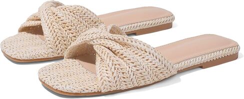 Raffia Flat Sandals for Women Straw Woven Braided Twist Slip On Slides - Summer, Open Toe, Beach, Comfort, Dressy in Saudi Arabia