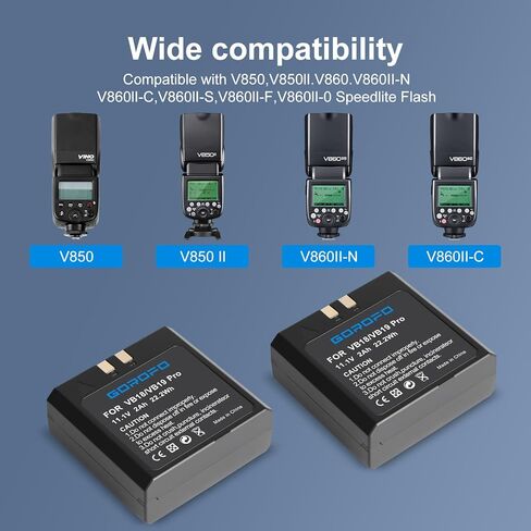 حزمة بطارية بديلة ليثيوم أيون عالية السعة VB18 (عبوتان) لسلسلة Godox VING V850/V850II وV860 Speedlite - متوافقة مع فلاش الكاميرا V860، V860II، V860C/N/S/F/O in Kuwait