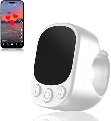 Bluetooth Remote Control Ring for TikTok, Camera Shutter & Music Switcher, Page Turner with Touchpad,Up to 30ft Range， Compatible with iPhone, iPad, Android-White in Saudi Arabia